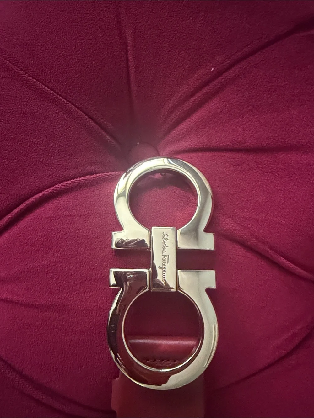 Salvatore Ferragamo Burgundy Leather Belt with Silver Gancini Buckle